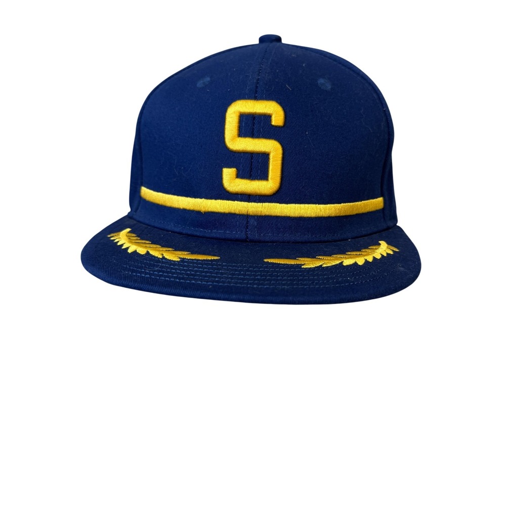 Alaska Airlines Hat Cap Snap Back Blue Gold Pilot Captain Embroidered Mens